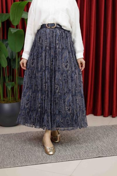 DESENLİ ETEK - LACİVERT