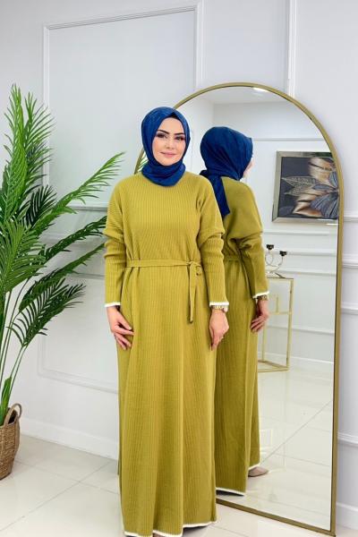 SELVİ TRİKO ELBİSE-YAĞ YEŞİLİ