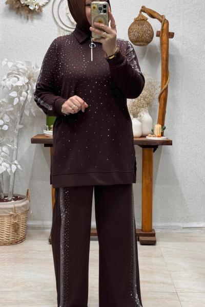 ELİTE TAŞLI TAKIM  Kahverengi