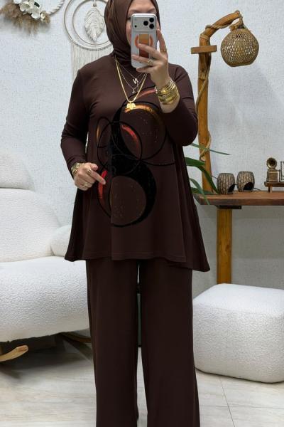 GALAKSİ TAŞLI TAKIM  Kahverengi