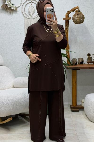 HANIMELİ TAŞLI TAKIM Kahverengi