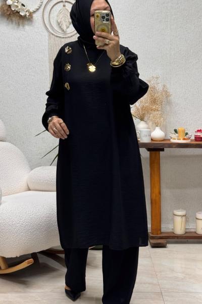 HANZADE DÜĞMELİ TAKIM Siyah