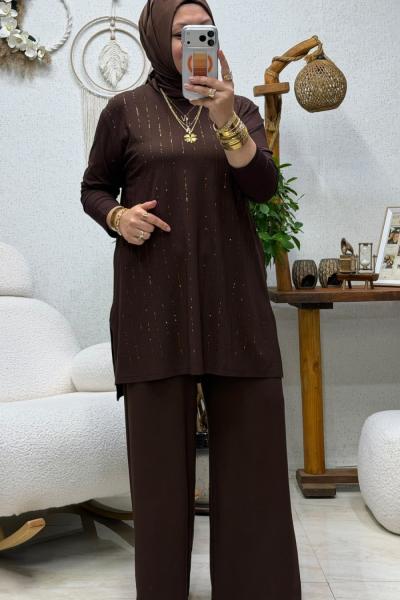 LEYLA TAŞLI TAKIM Kahverengi