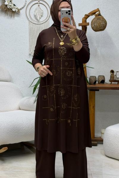 LEYLİ TAŞLI TAKIM Kahverengi