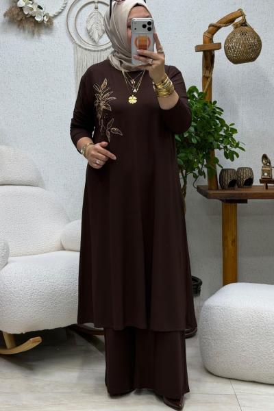 NERGİS NAKIŞLI TAKIM Kahverengi