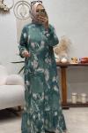 NİLÜFER DESEN ELBİSE Mint Yeşili