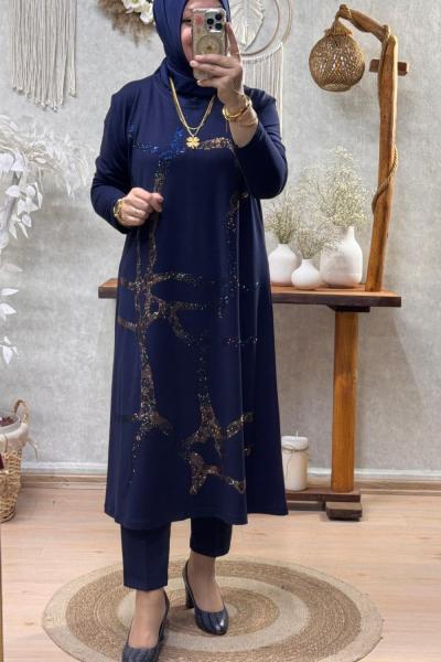 NUR LEOPARLI TUNİK Lacivert