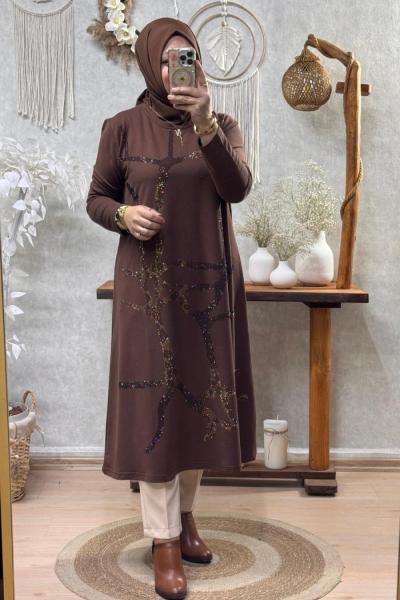 NUR LEOPARLI TUNİK Kahverengi