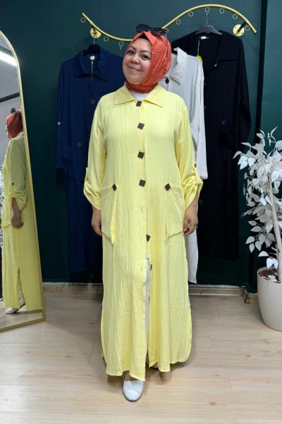 Tahta düğmeli kap Sarı