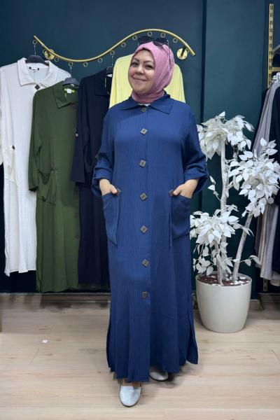 Tahta düğmeli kap Lacivert