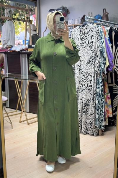 Tahta düğmeli kap Haki