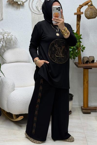 VİOLEN TAŞLI TAKIM gold Siyah