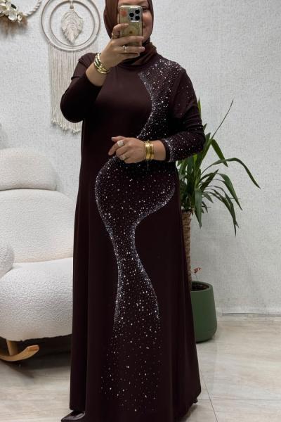 ZERA TAŞLI ELBİSE Kahverengi