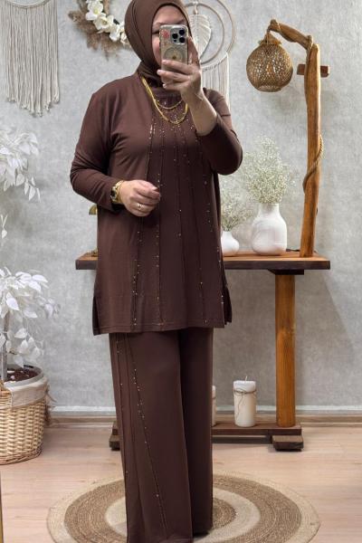 YILDIZ TAŞLI TAKIM  Kahverengi